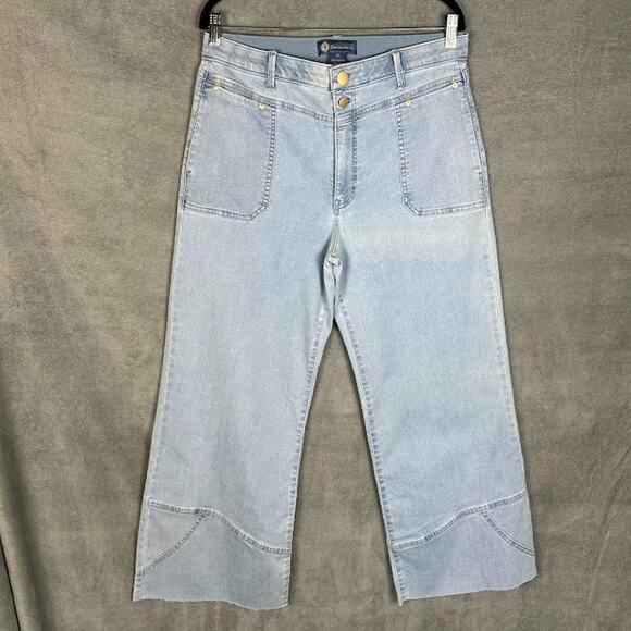 Democracy Absolution Jeans Womens 14 Blue Wide Leg Crop Raw Hem Stretch Pockets - Picture 1 of 14